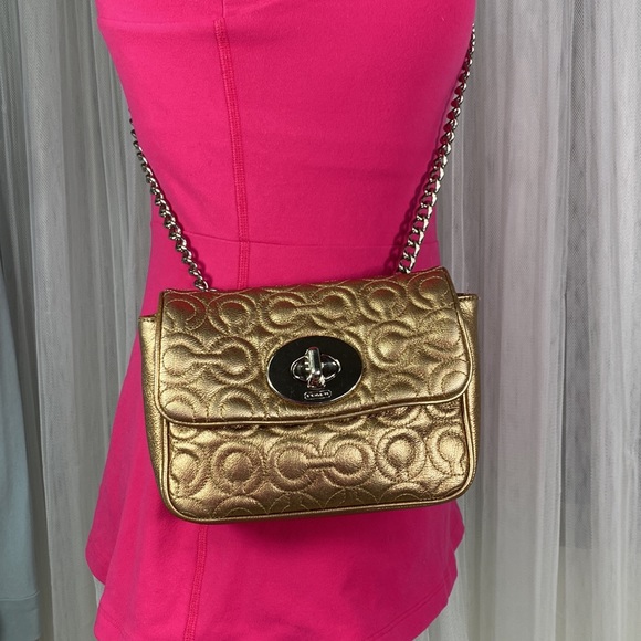 EUC Coach Gold Quilted leather mini bag - Picture 1 of 16